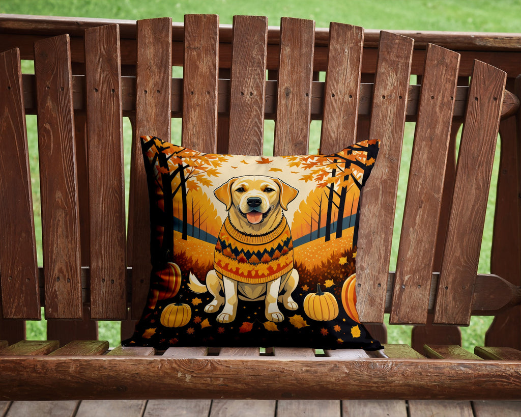 Yellow Labrador Retriever Fall Decorative Throw Pillow 14x14 Indoor Outdoor Accent Cushion, Fabric Cover with Insert for Sofa, Bed, Porch & Living Room