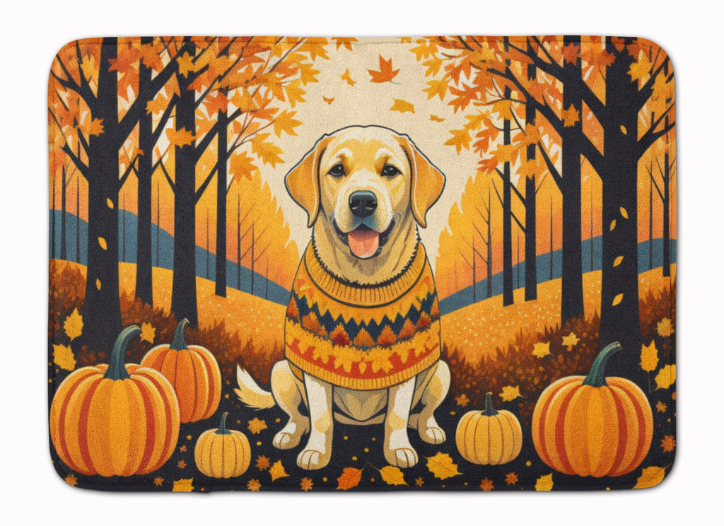 Yellow Labrador Retriever Fall Memory Foam Kitchen Mat Machine Washable Anti-Fatigue Cushion Comfort Bath or Kitchen Rug
