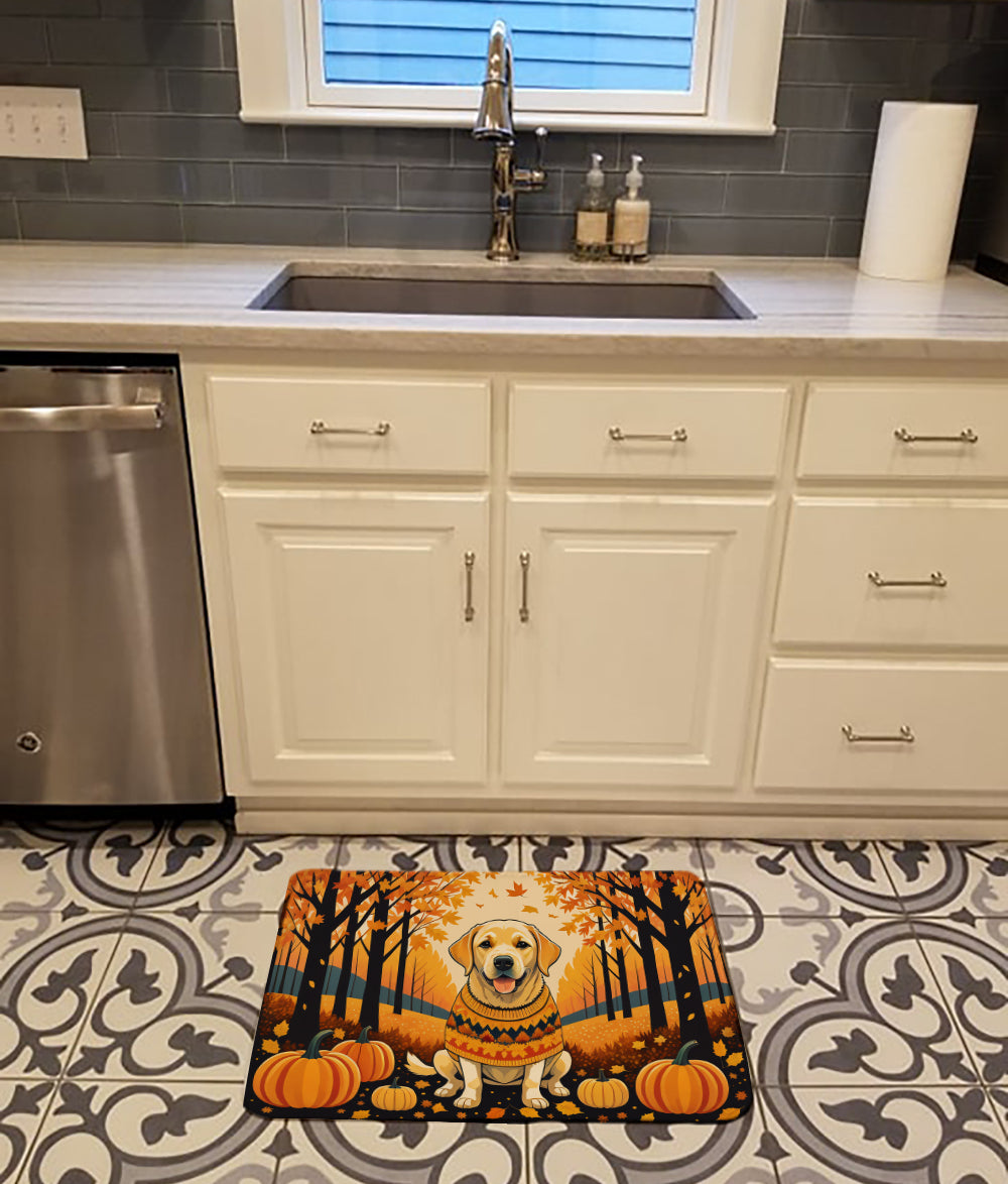 Yellow Labrador Retriever Fall Memory Foam Kitchen Mat Machine Washable Anti-Fatigue Cushion Comfort Bath or Kitchen Rug