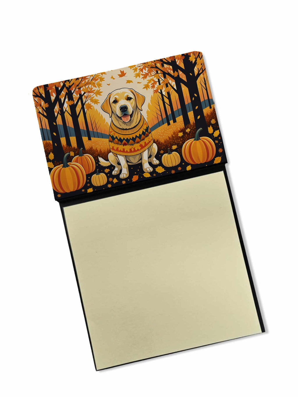Yellow Labrador Retriever Fall Watercolor Sticky Note Holder Refillable Dispenser Desk Accessory 3x3 Pad Gift