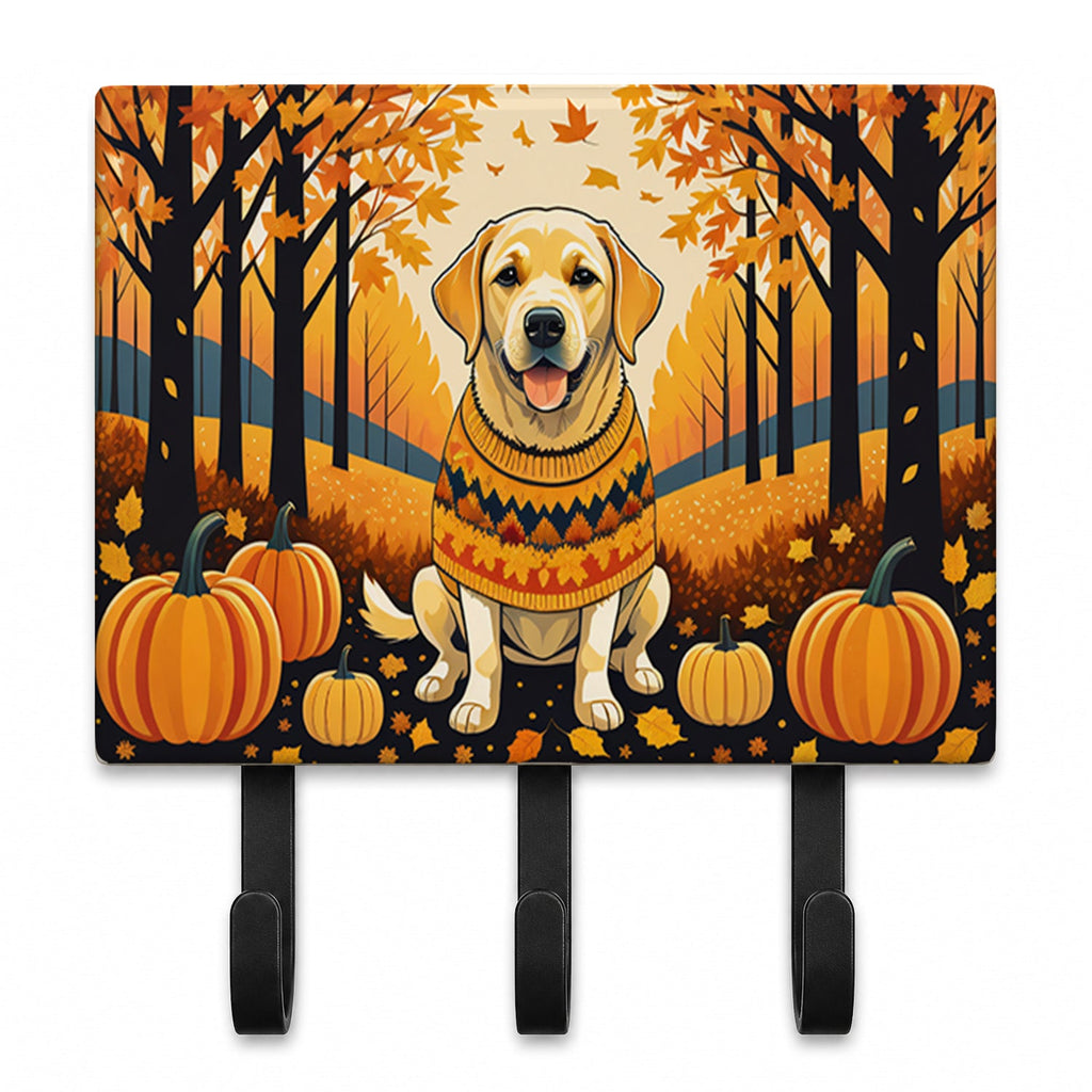 Yellow Labrador Retriever Fall Leash or Key Holder Wall Hooks, Coat Rack Wall Mount, for Hanging Keys, Towels, Aprons, Leashes