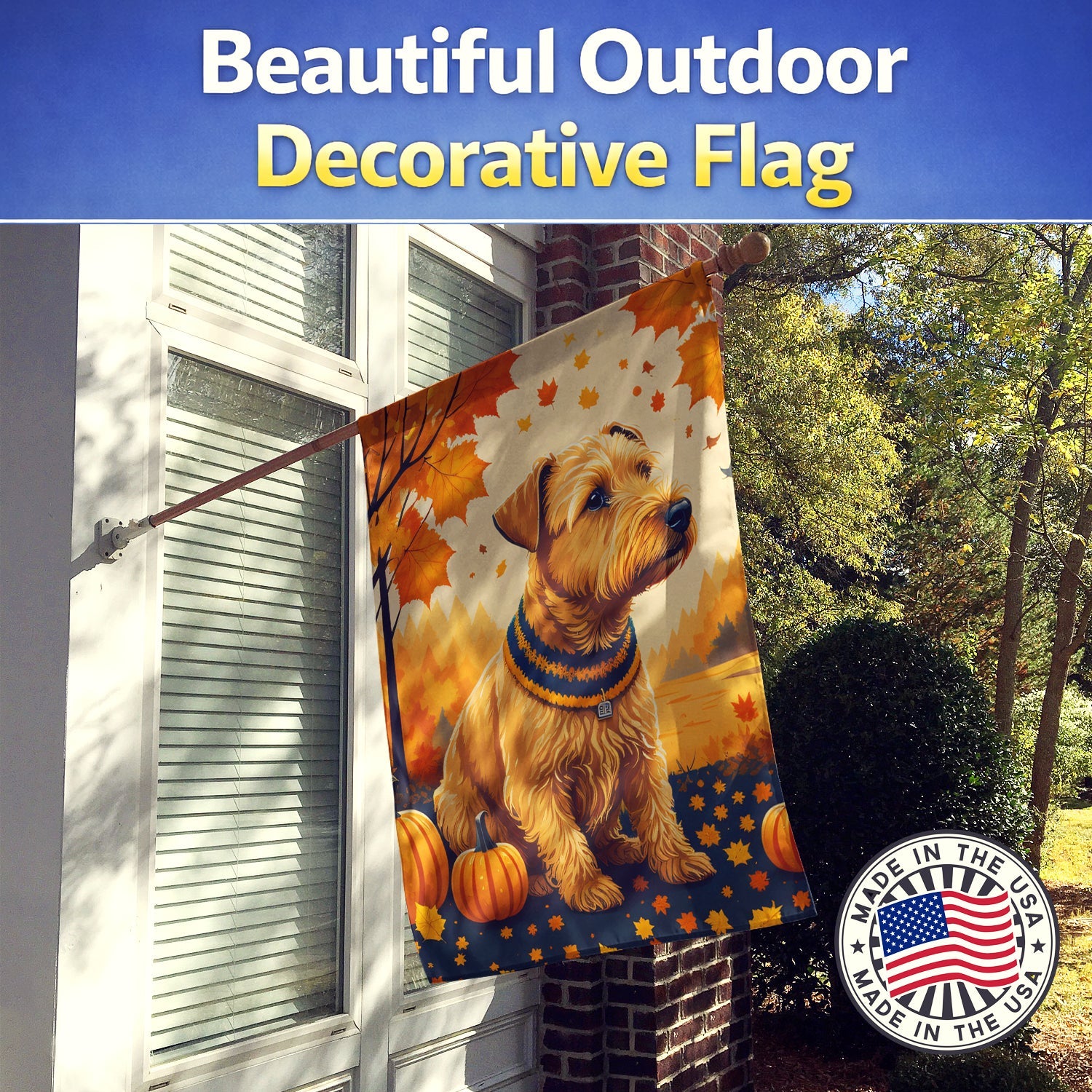 Lakeland Terrier Fall House Flag 28x40 Porch Sleeve Pole Decorative Outside Yard Banner Artwork Wall Hanging, Polyester