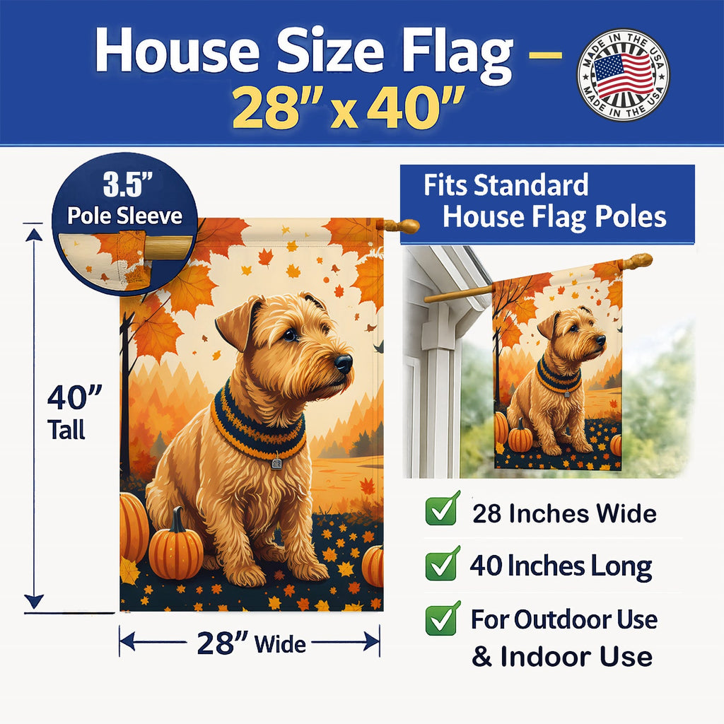 Lakeland Terrier Fall House Flag 28x40 Porch Sleeve Pole Decorative Outside Yard Banner Artwork Wall Hanging, Polyester