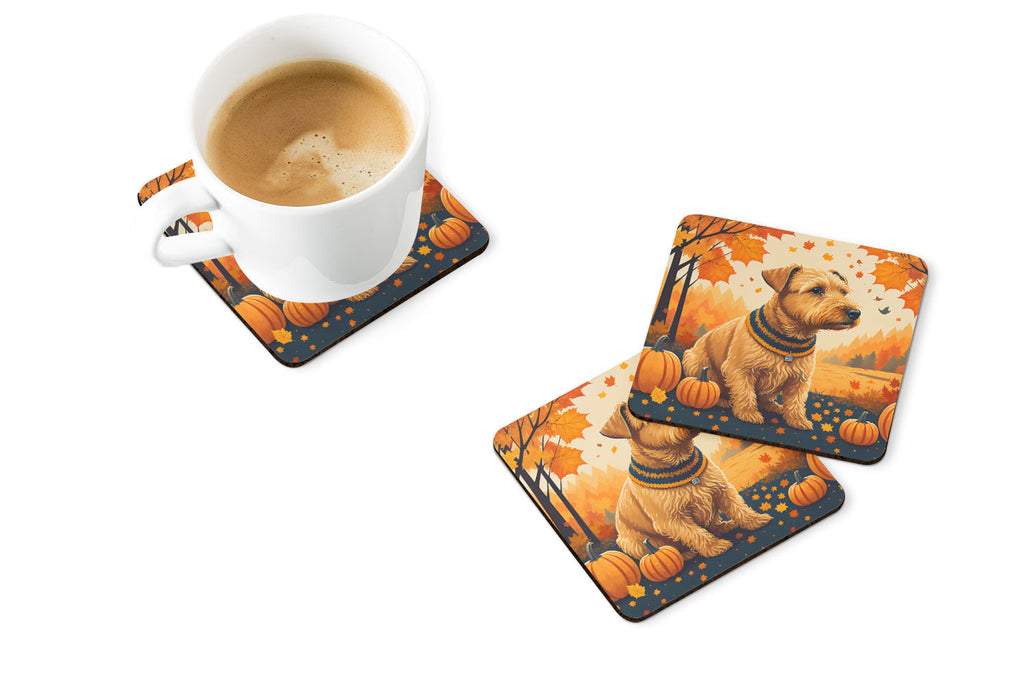 Lakeland Terrier Fall Foam Coasters Set of 4 Cup Coasters for Indoor Outdoor, Tabletop Protection, Anti Slip, Mouse pad Material