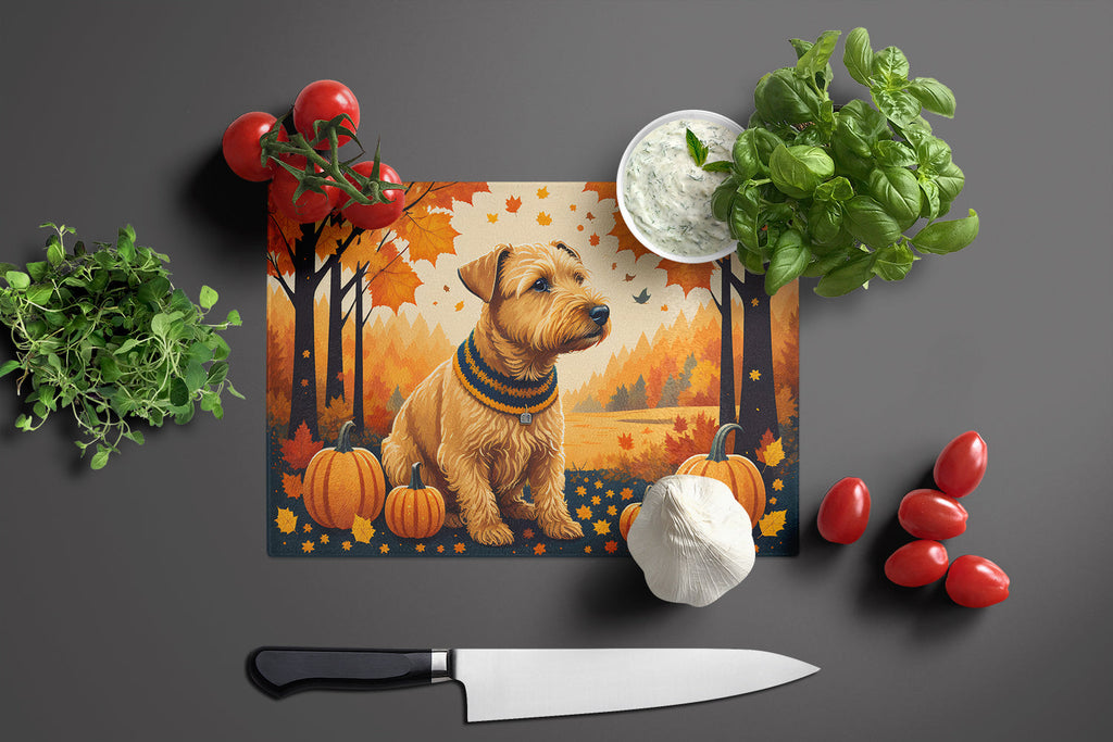 Lakeland Terrier Fall Cutting Board Tempered Glass Kitchen Cutting Surface, Heat Resistant Chopping, Non-Slip Feet, Food Prep & Serving