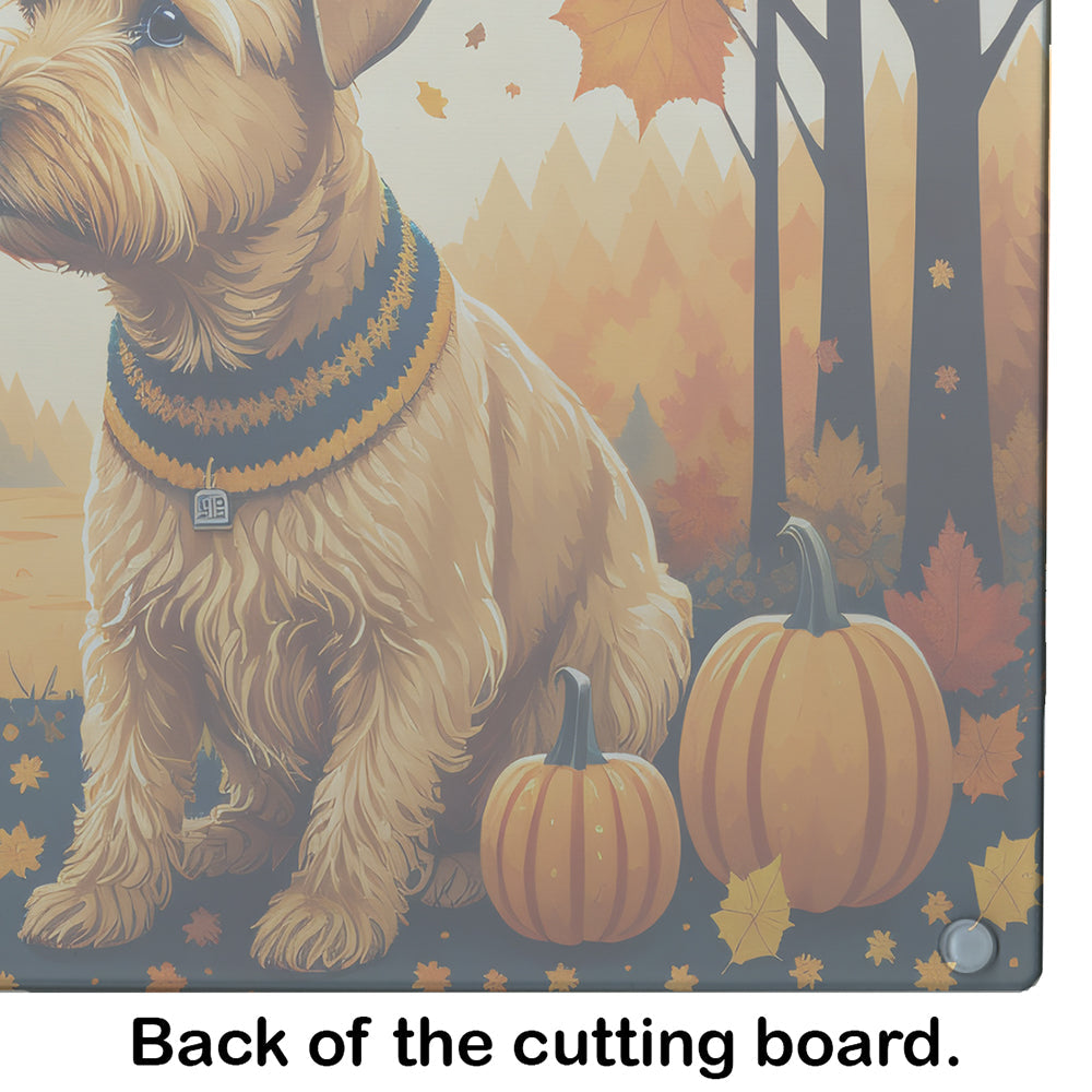 Lakeland Terrier Fall Cutting Board Tempered Glass Kitchen Cutting Surface, Heat Resistant Chopping, Non-Slip Feet, Food Prep & Serving