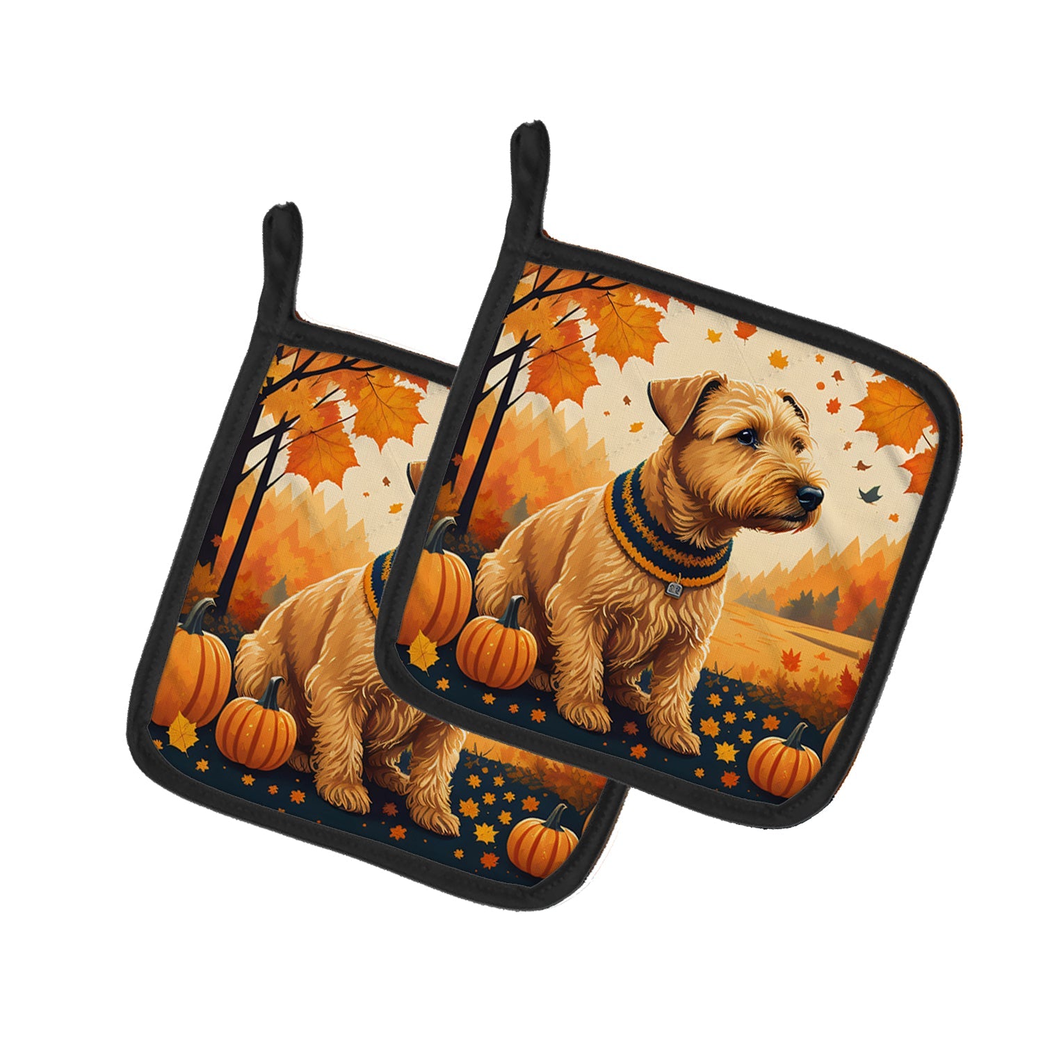 Lakeland Terrier Fall Pot Holder Set of 2 Heat Resistant Quilted Hot Pads 7.5 x 7.5 Inch, Insulated Kitchen Trivets for Cooking & Baking