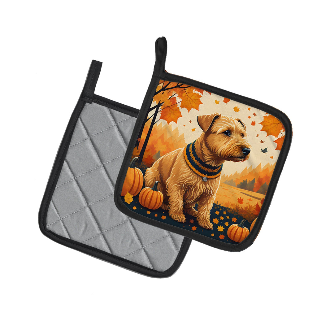 Lakeland Terrier Fall Pot Holder Set of 2 Heat Resistant Quilted Hot Pads 7.5 x 7.5 Inch, Insulated Kitchen Trivets for Cooking & Baking