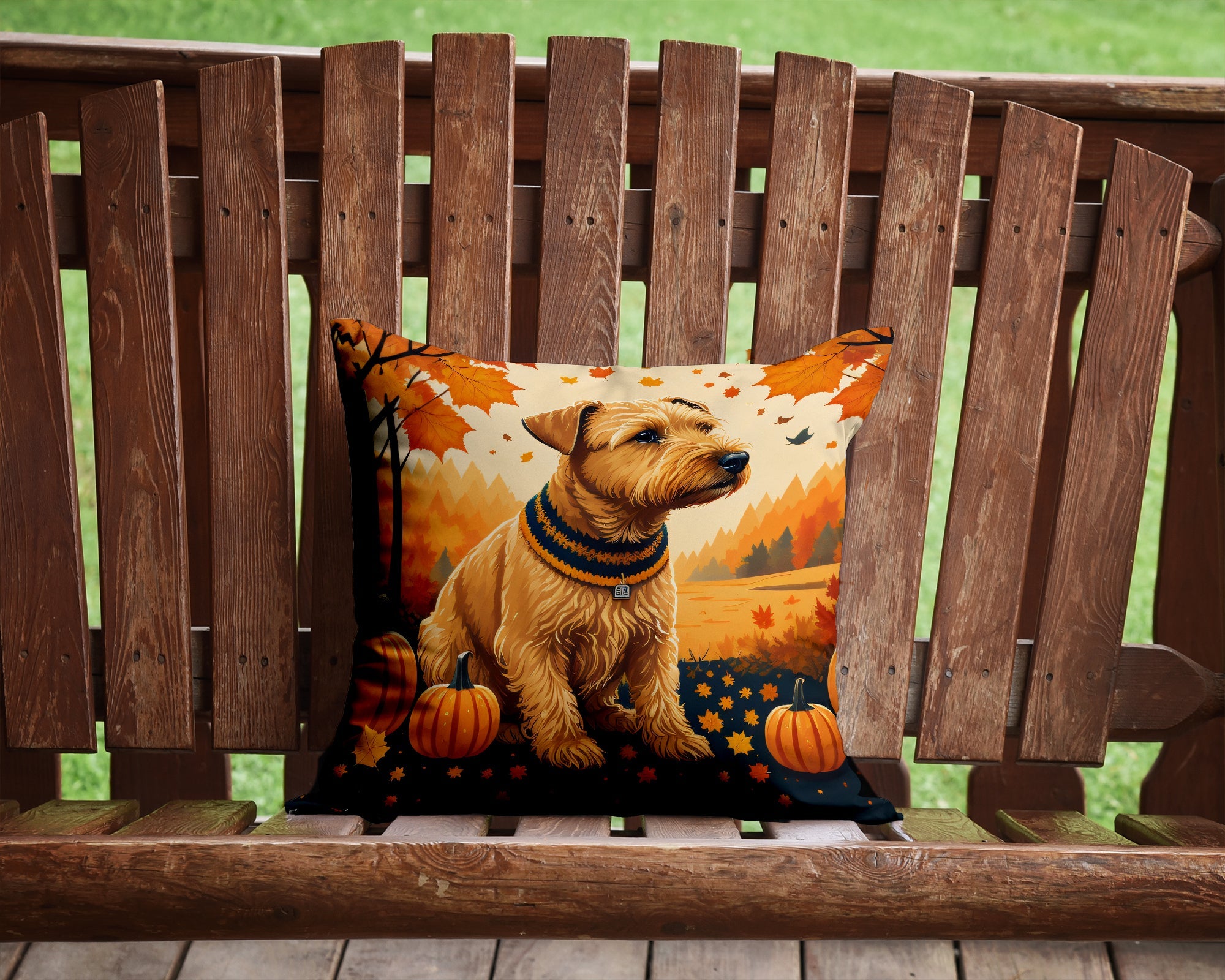 Lakeland Terrier Fall Decorative Throw Pillow 14x14 Indoor Outdoor Accent Cushion, Fabric Cover with Insert for Sofa, Bed, Porch & Living Room