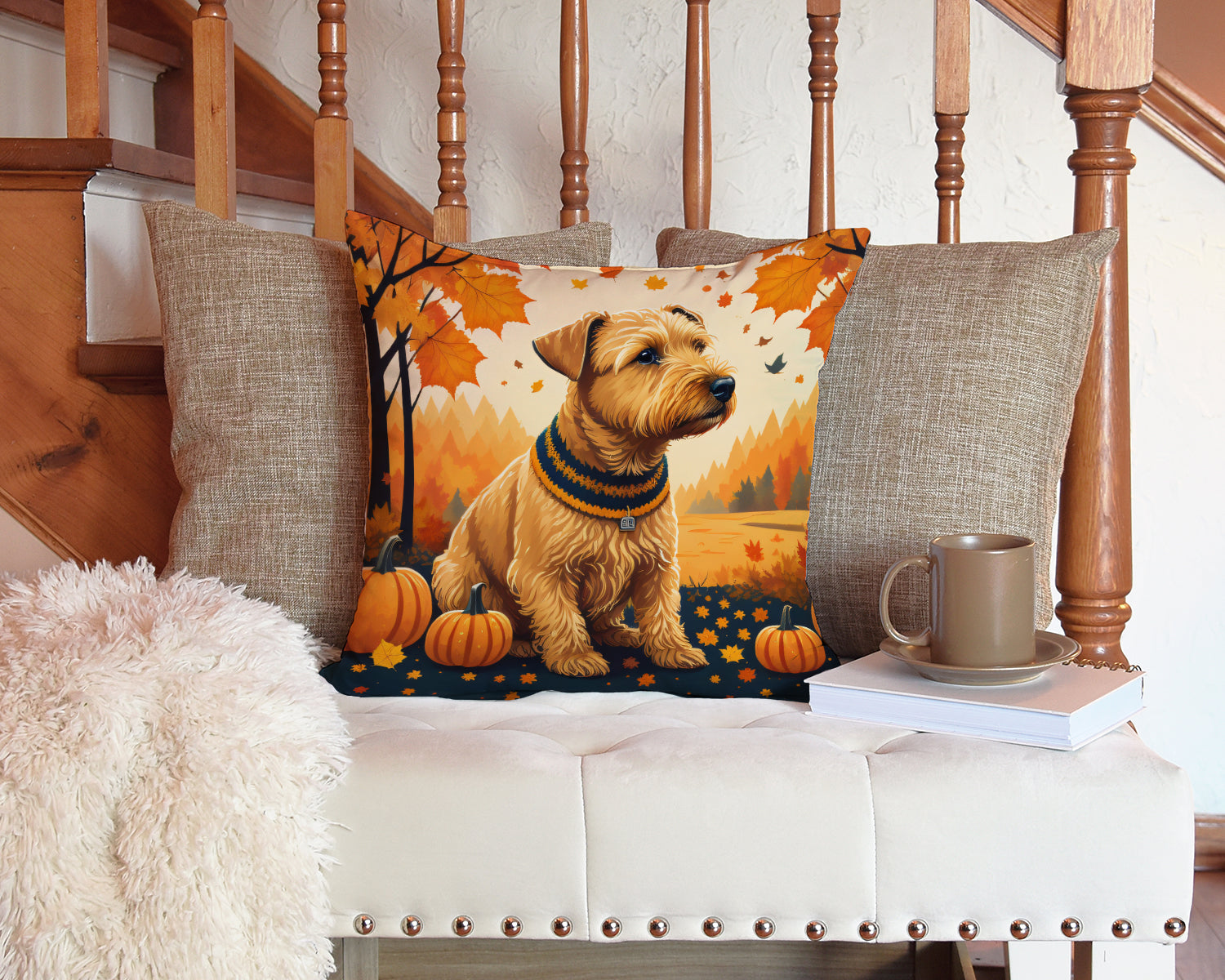 Lakeland Terrier Fall Decorative Throw Pillow 14x14 Indoor Outdoor Accent Cushion, Fabric Cover with Insert for Sofa, Bed, Porch & Living Room