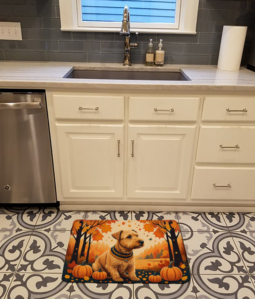 Lakeland Terrier Fall Memory Foam Kitchen Mat Machine Washable Anti-Fatigue Cushion Comfort Bath or Kitchen Rug