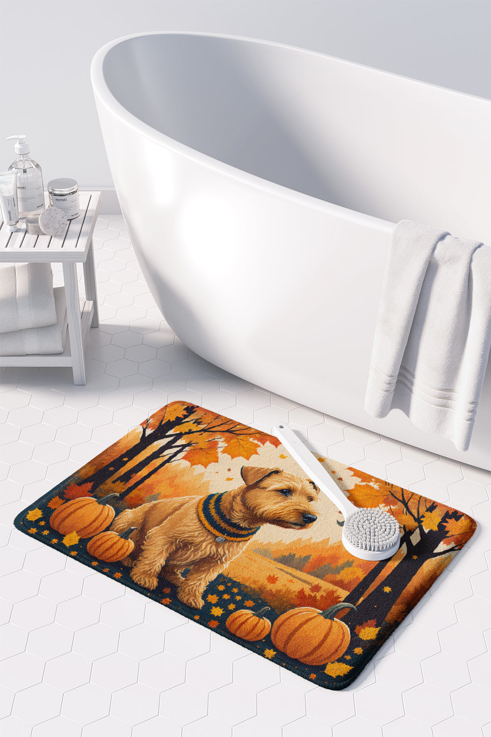 Lakeland Terrier Fall Memory Foam Kitchen Mat Machine Washable Anti-Fatigue Cushion Comfort Bath or Kitchen Rug