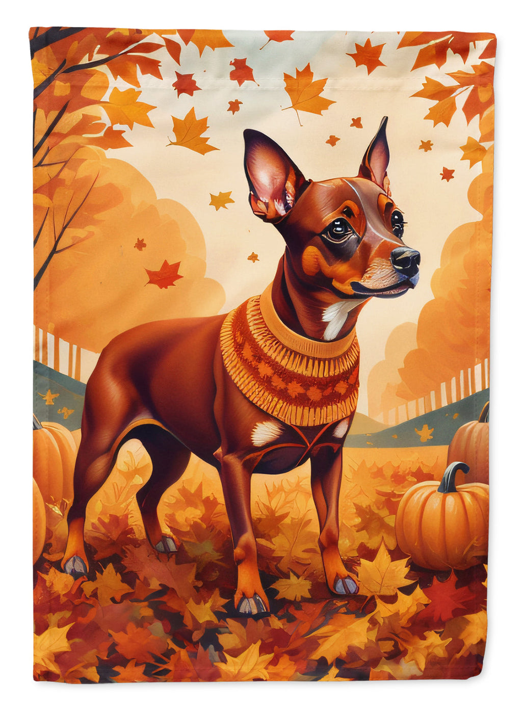 Red Miniature Pinscher Fall House Flag 28x40 Porch Sleeve Pole Decorative Outside Yard Banner Artwork Wall Hanging, Polyester