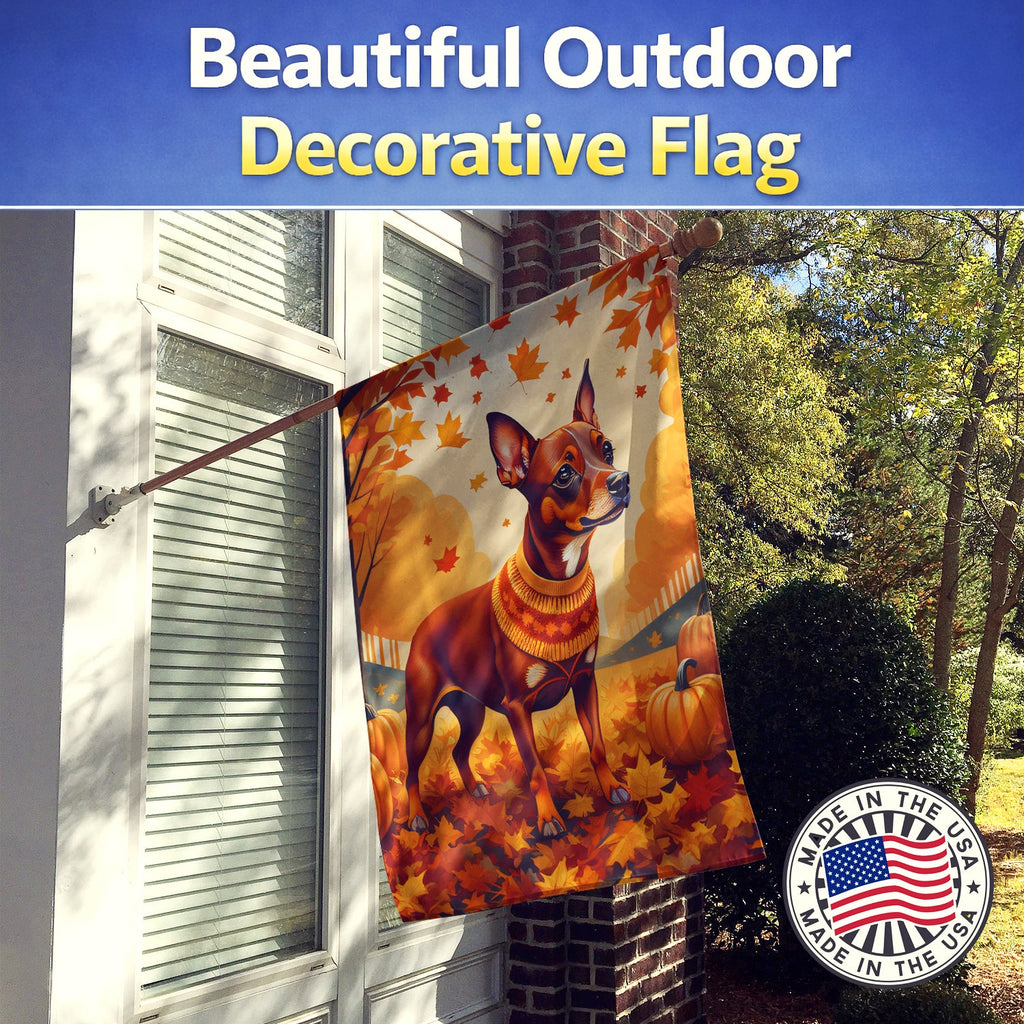 Red Miniature Pinscher Fall House Flag 28x40 Porch Sleeve Pole Decorative Outside Yard Banner Artwork Wall Hanging, Polyester