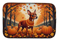 Red Miniature Pinscher Fall Dish Drying Mat Absorbent Dish Drying Mat Pad for Kitchen Counter Dish Drainer Mat for Countertop, 14 x 21", Multicolor