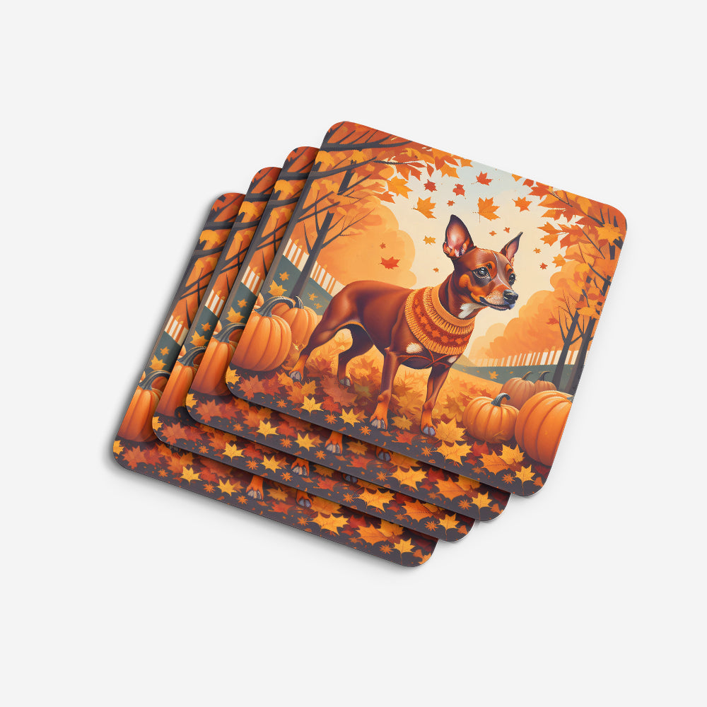 Red Miniature Pinscher Fall Foam Coasters Set of 4 Cup Coasters for Indoor Outdoor, Tabletop Protection, Anti Slip, Mouse pad Material