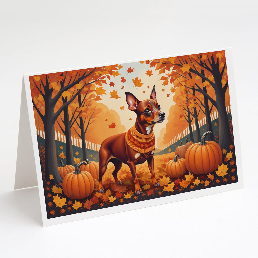 Red Miniature Pinscher Fall Greeting Cards Pack of 8 Blank Cards with Envelopes Whimsical A7 Size 5x7