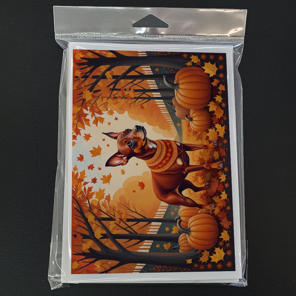 Red Miniature Pinscher Fall Greeting Cards Pack of 8 Blank Cards with Envelopes Whimsical A7 Size 5x7