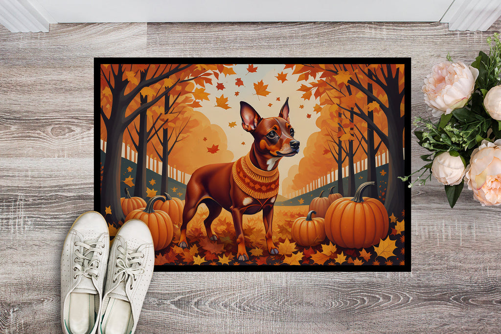 Red Miniature Pinscher Fall Doormat Indoor Outdoor 18H X 27W Front Door Mat Rugs for Entryway, Non Slip Washable