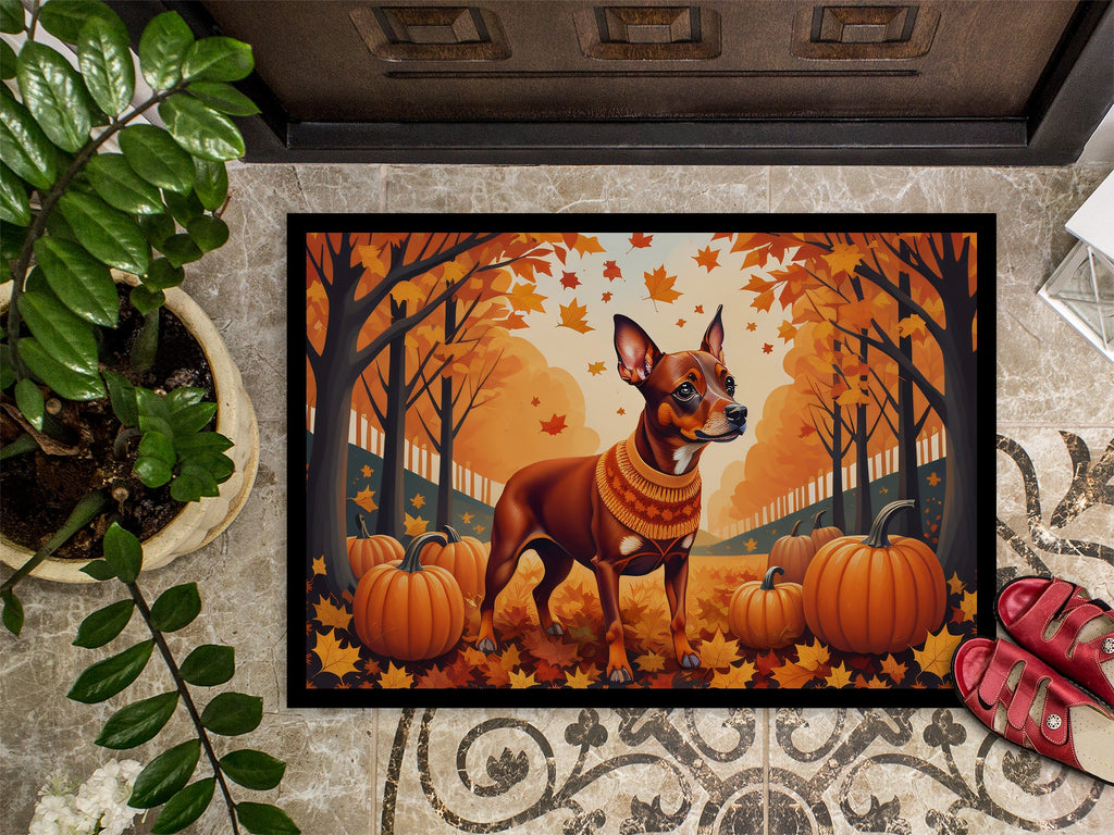 Red Miniature Pinscher Fall Doormat Indoor Outdoor 18H X 27W Front Door Mat Rugs for Entryway, Non Slip Washable