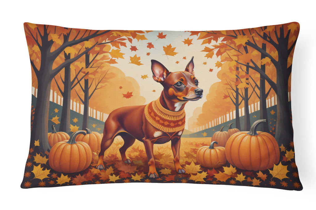 Red Miniature Pinscher Fall Decorative Throw Pillow 12x16 Indoor Outdoor Accent Cushion, Fabric Cover with Insert for Sofa, Bed, Porch & Living Room