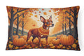 Red Miniature Pinscher Fall Decorative Throw Pillow 12x16 Indoor Outdoor Accent Cushion, Fabric Cover with Insert for Sofa, Bed, Porch & Living Room