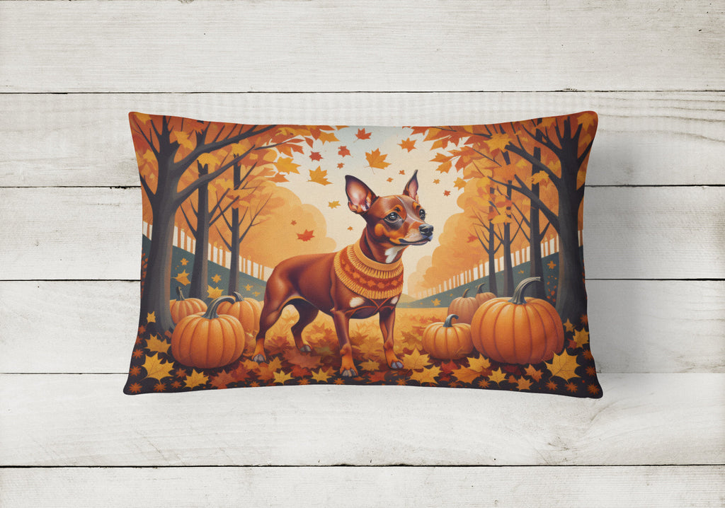 Red Miniature Pinscher Fall Decorative Throw Pillow 12x16 Indoor Outdoor Accent Cushion, Fabric Cover with Insert for Sofa, Bed, Porch & Living Room