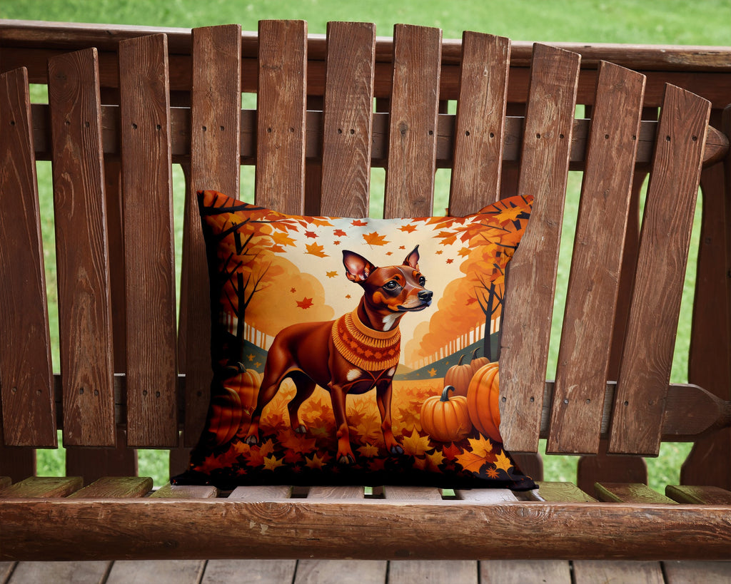 Red Miniature Pinscher Fall Decorative Throw Pillow 14x14 Indoor Outdoor Accent Cushion, Fabric Cover with Insert for Sofa, Bed, Porch & Living Room