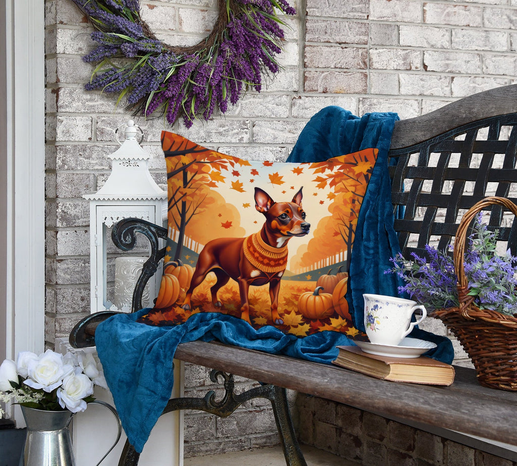 Red Miniature Pinscher Fall Decorative Throw Pillow 18x18 Indoor Outdoor Accent Cushion, Fabric Cover with Insert for Sofa, Bed, Porch & Living Room