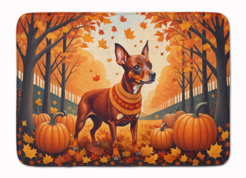 Red Miniature Pinscher Fall Memory Foam Kitchen Mat Machine Washable Anti-Fatigue Cushion Comfort Bath or Kitchen Rug