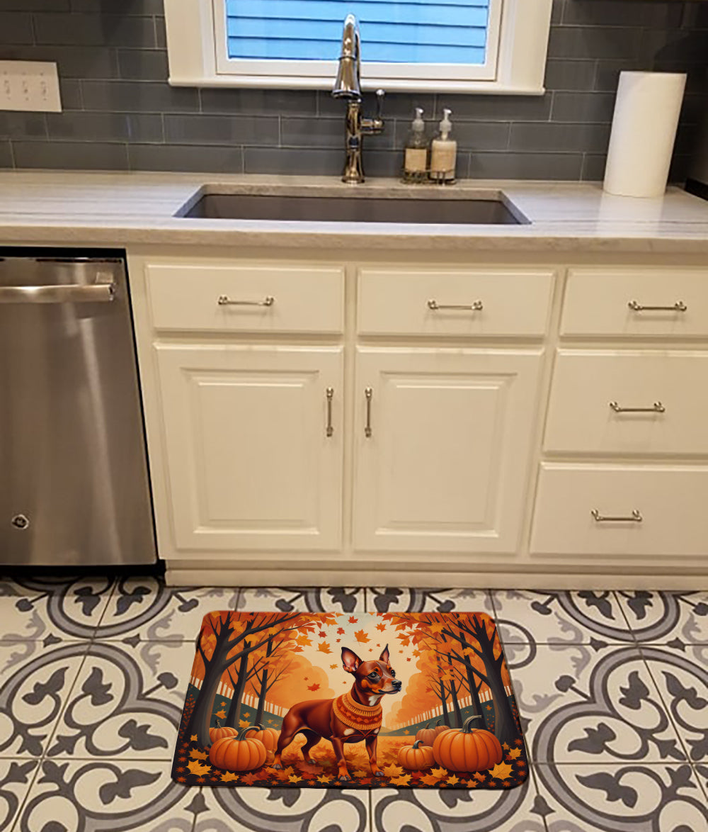 Red Miniature Pinscher Fall Memory Foam Kitchen Mat Machine Washable Anti-Fatigue Cushion Comfort Bath or Kitchen Rug