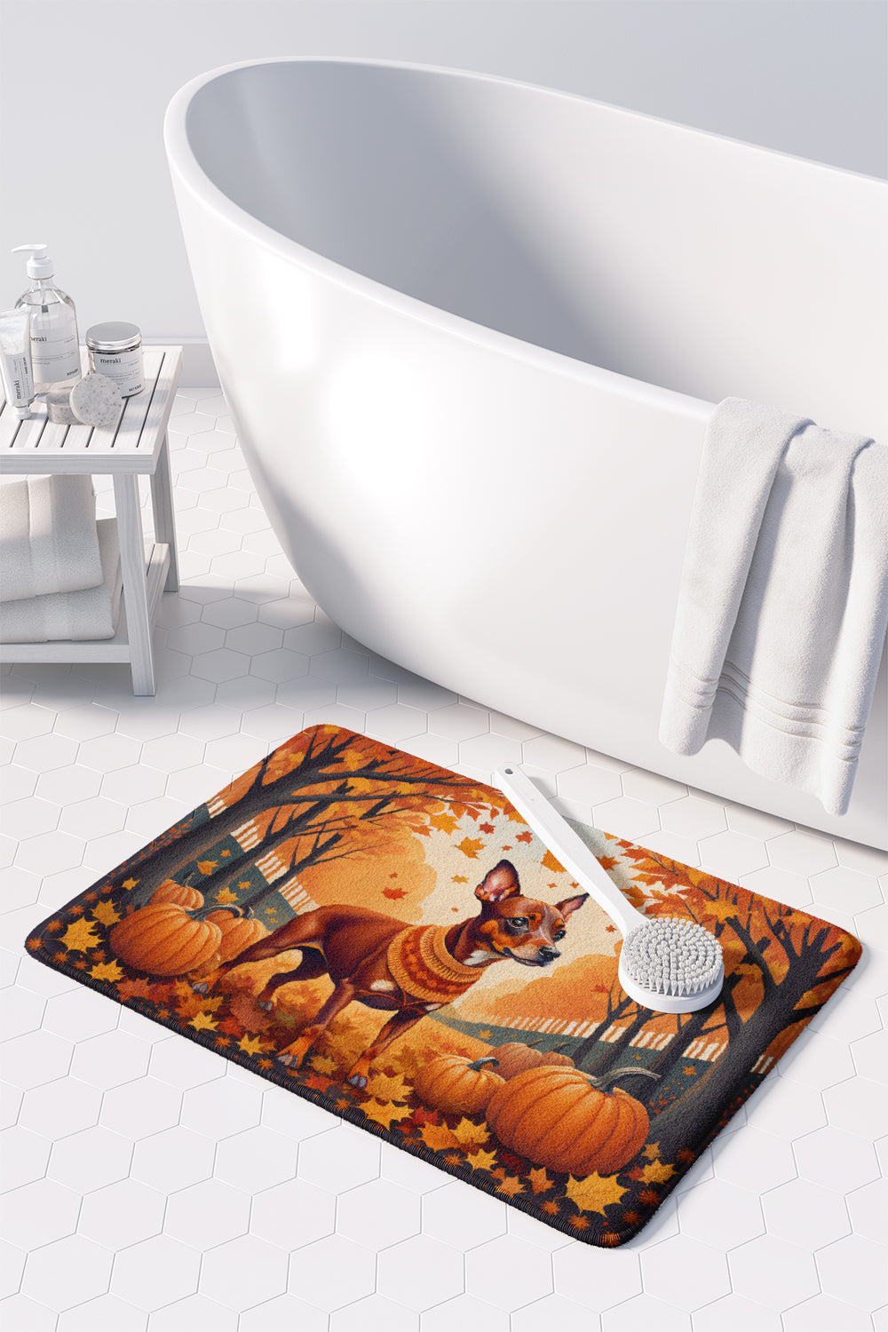 Red Miniature Pinscher Fall Memory Foam Kitchen Mat Machine Washable Anti-Fatigue Cushion Comfort Bath or Kitchen Rug