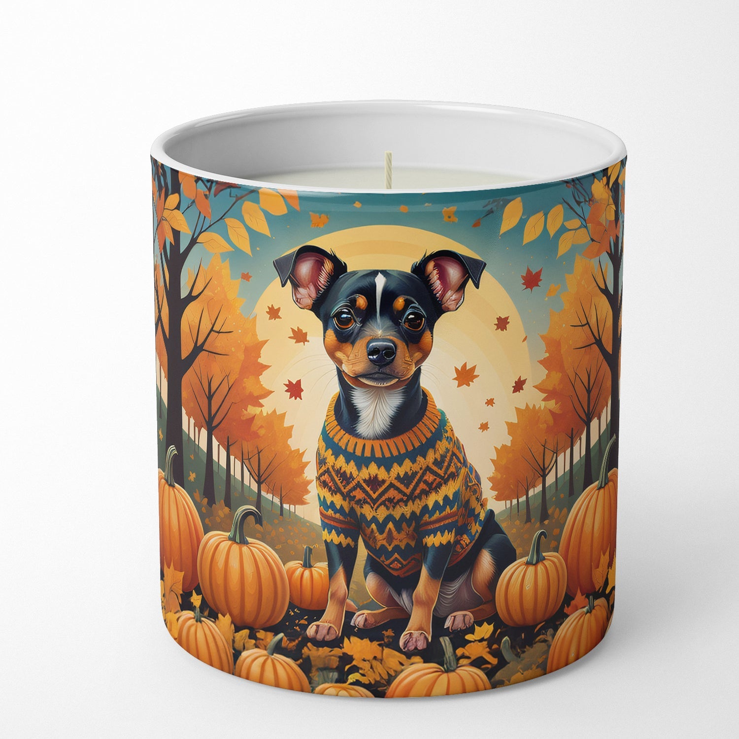 Miniature Pinscher Fall Decorative Soy Candle Nature Soy Wax Essential Oil Home Decor Ideal for Bedroom Kitchen Bath Office Gift, 10 oz
