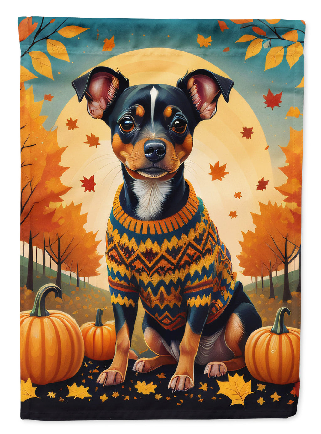 Miniature Pinscher Fall House Flag 28x40 Porch Sleeve Pole Decorative Outside Yard Banner Artwork Wall Hanging, Polyester