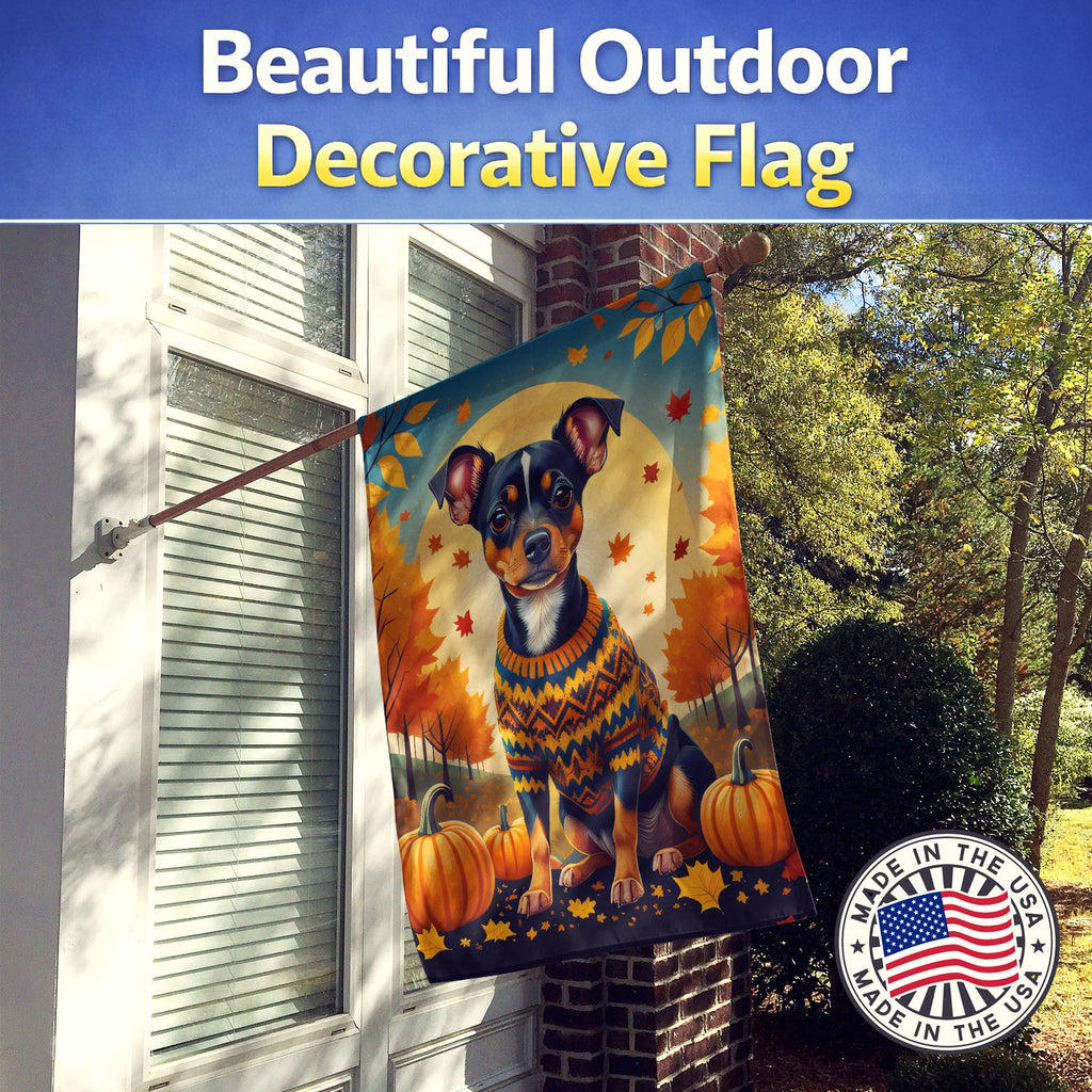Miniature Pinscher Fall House Flag 28x40 Porch Sleeve Pole Decorative Outside Yard Banner Artwork Wall Hanging, Polyester