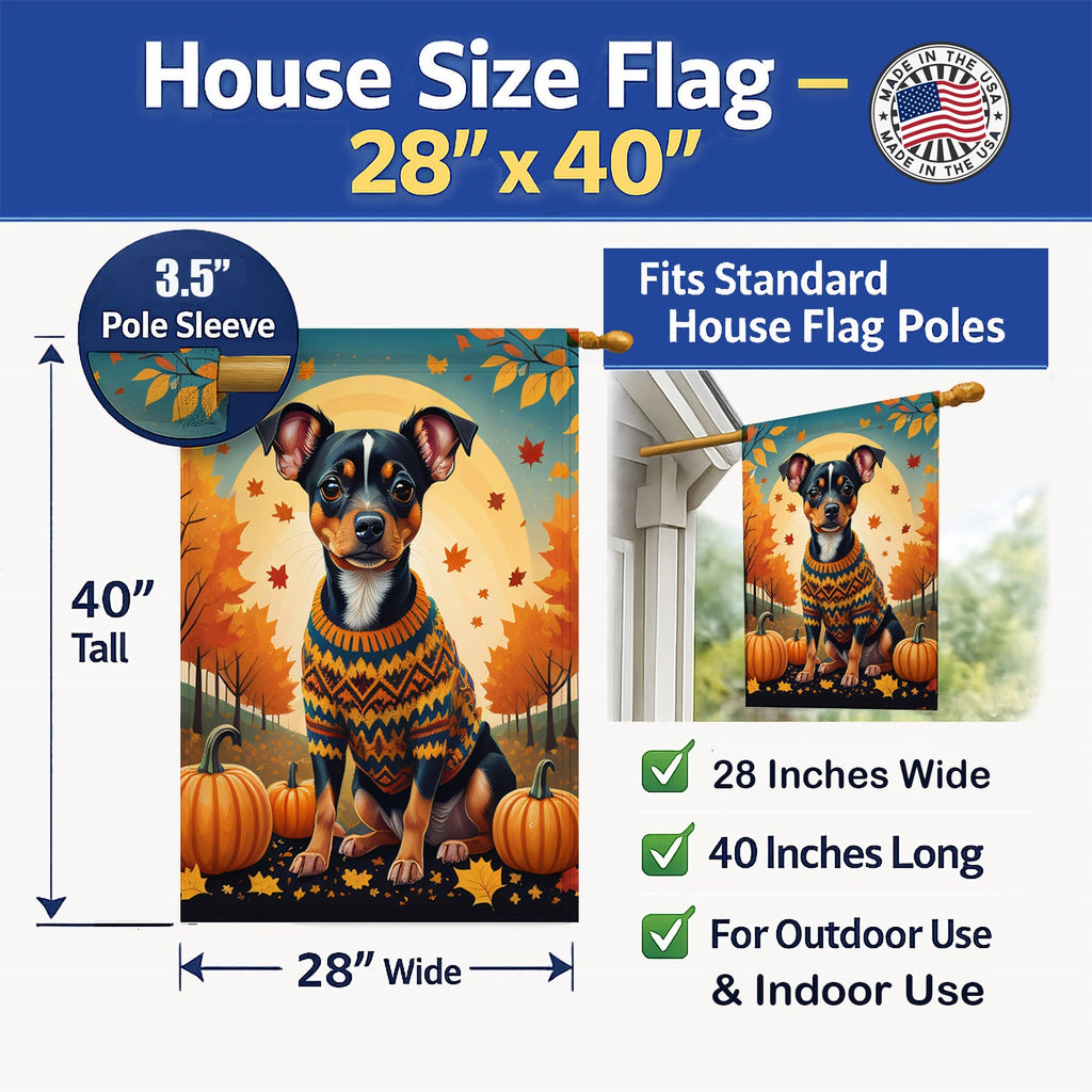 Miniature Pinscher Fall House Flag 28x40 Porch Sleeve Pole Decorative Outside Yard Banner Artwork Wall Hanging, Polyester