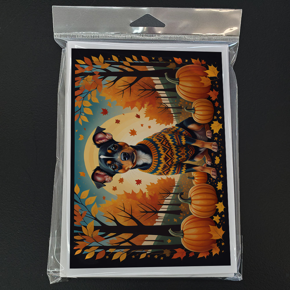 Miniature Pinscher Fall Greeting Cards Pack of 8 Blank Cards with Envelopes Whimsical A7 Size 5x7