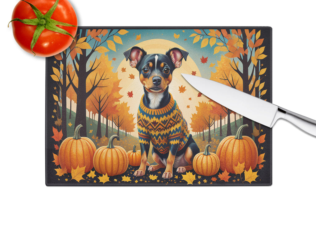 Miniature Pinscher Fall Cutting Board Tempered Glass Kitchen Cutting Surface, Heat Resistant Chopping, Non-Slip Feet, Food Prep & Serving