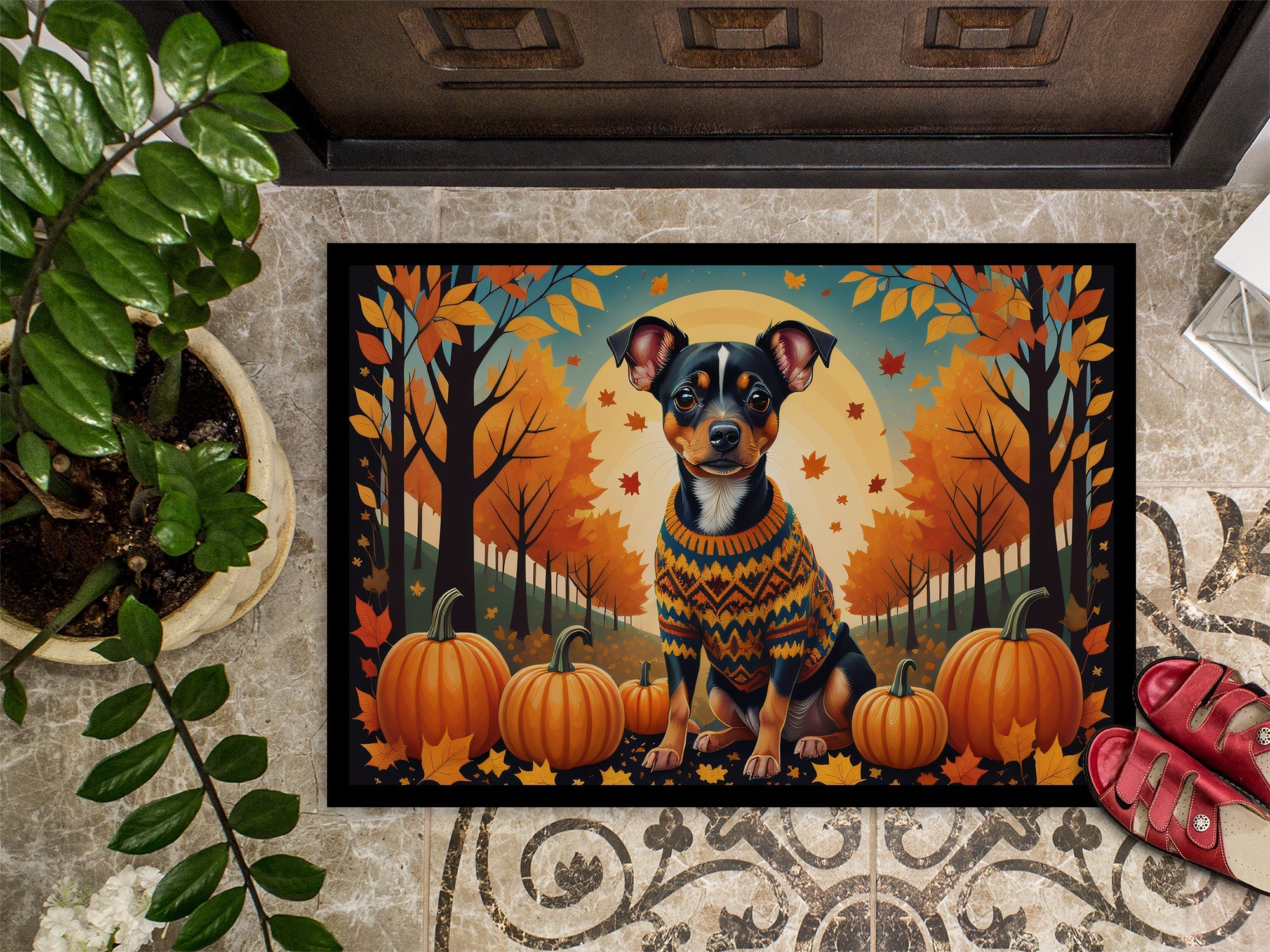 Miniature Pinscher Fall Doormat Indoor Outdoor 18H X 27W Front Door Mat Rugs for Entryway, Non Slip Washable