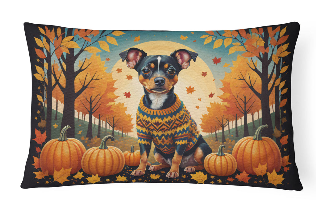 Miniature Pinscher Fall Decorative Throw Pillow 12x16 Indoor Outdoor Accent Cushion, Fabric Cover with Insert for Sofa, Bed, Porch & Living Room