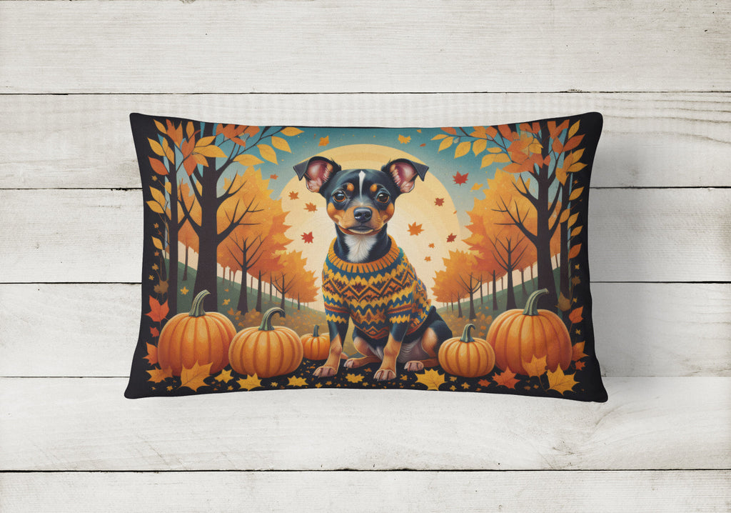 Miniature Pinscher Fall Decorative Throw Pillow 12x16 Indoor Outdoor Accent Cushion, Fabric Cover with Insert for Sofa, Bed, Porch & Living Room