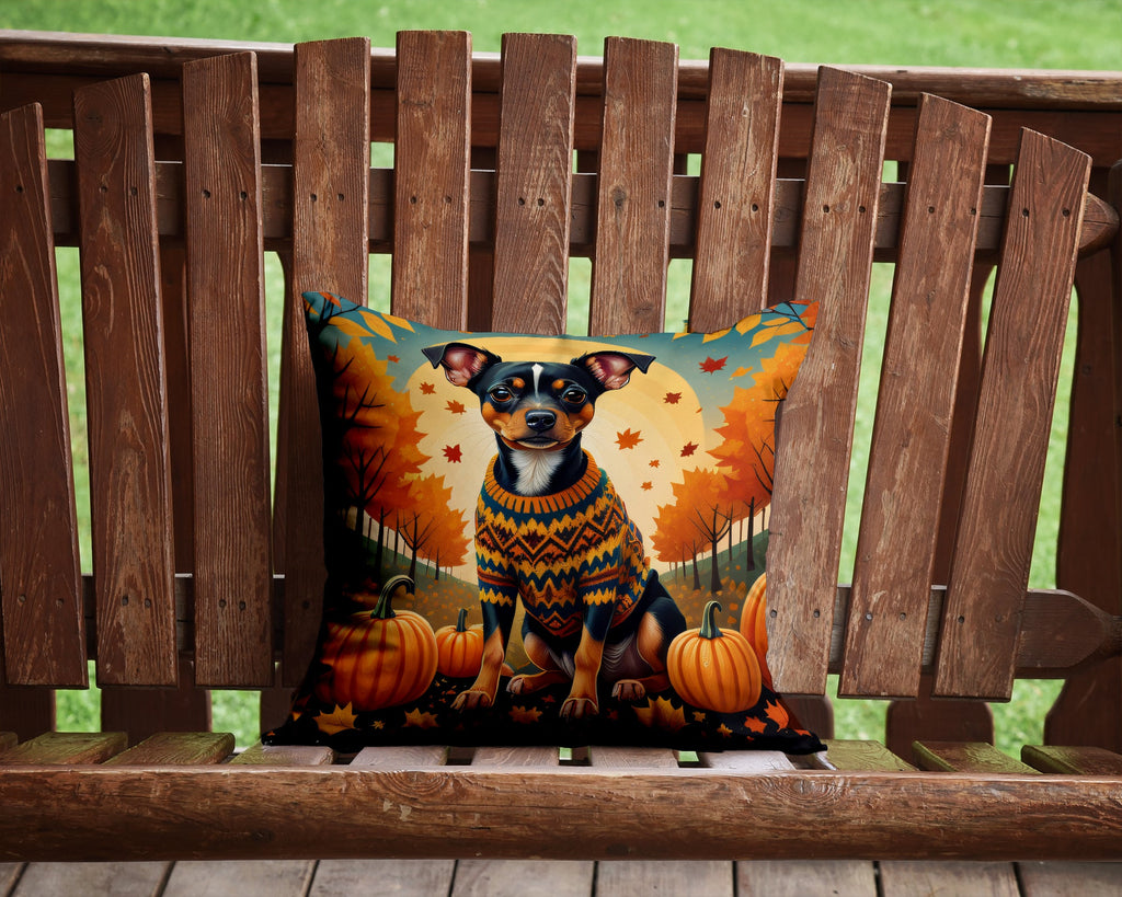 Miniature Pinscher Fall Decorative Throw Pillow 14x14 Indoor Outdoor Accent Cushion, Fabric Cover with Insert for Sofa, Bed, Porch & Living Room