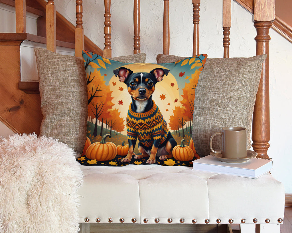 Miniature Pinscher Fall Decorative Throw Pillow 14x14 Indoor Outdoor Accent Cushion, Fabric Cover with Insert for Sofa, Bed, Porch & Living Room