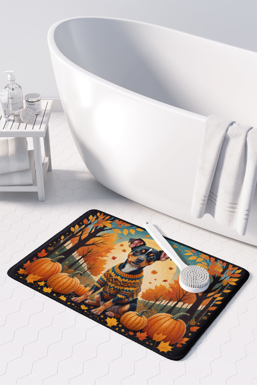 Miniature Pinscher Fall Memory Foam Kitchen Mat Machine Washable Anti-Fatigue Cushion Comfort Bath or Kitchen Rug