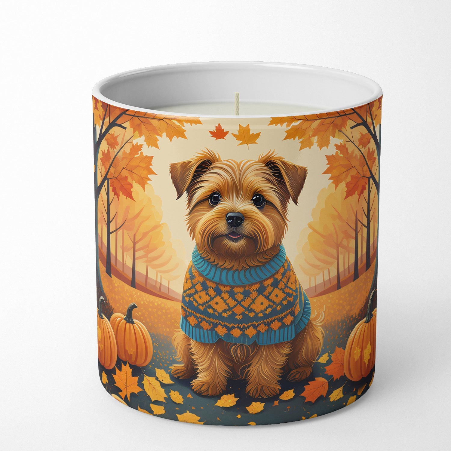 Norfolk Terrier Fall Decorative Soy Candle Nature Soy Wax Essential Oil Home Decor Ideal for Bedroom Kitchen Bath Office Gift, 10 oz