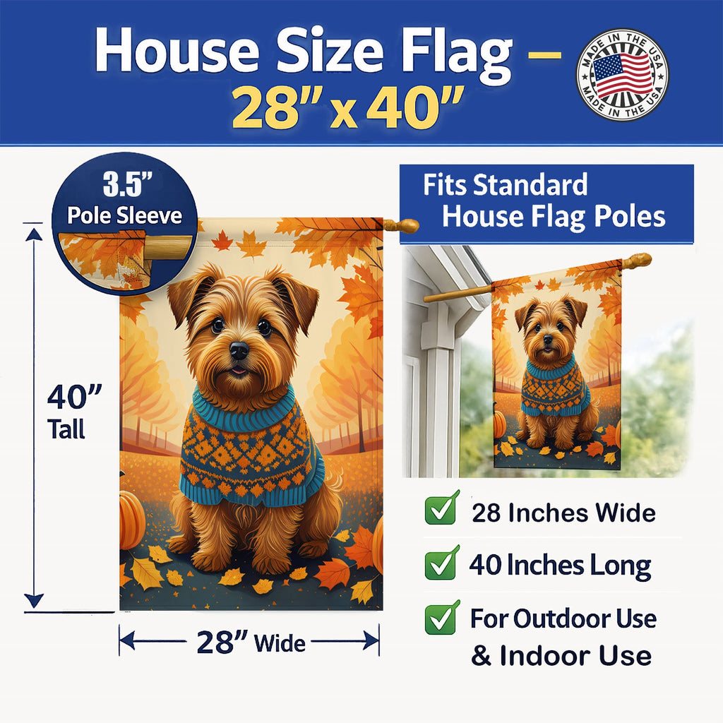 Norfolk Terrier Fall House Flag 28x40 Porch Sleeve Pole Decorative Outside Yard Banner Artwork Wall Hanging, Polyester
