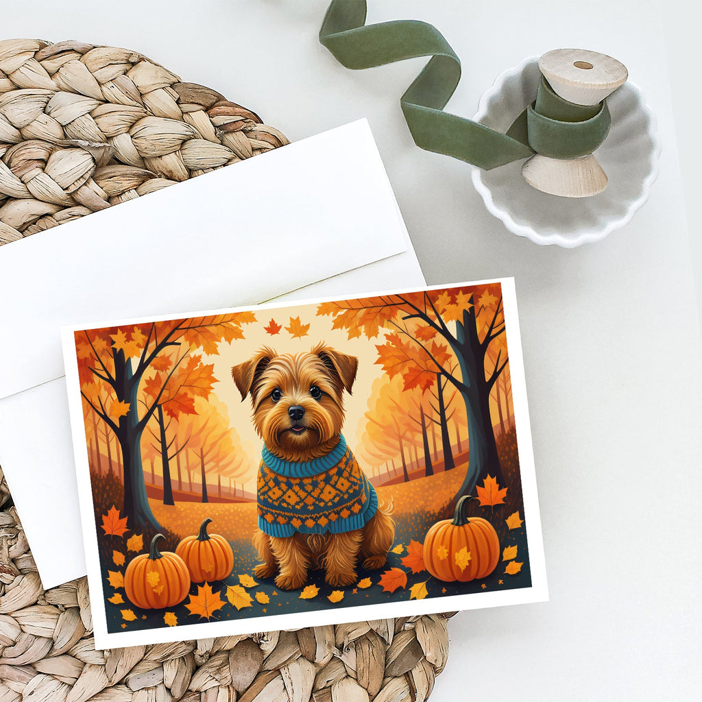 Norfolk Terrier Fall Greeting Cards Pack of 8 Blank Cards with Envelopes Whimsical A7 Size 5x7