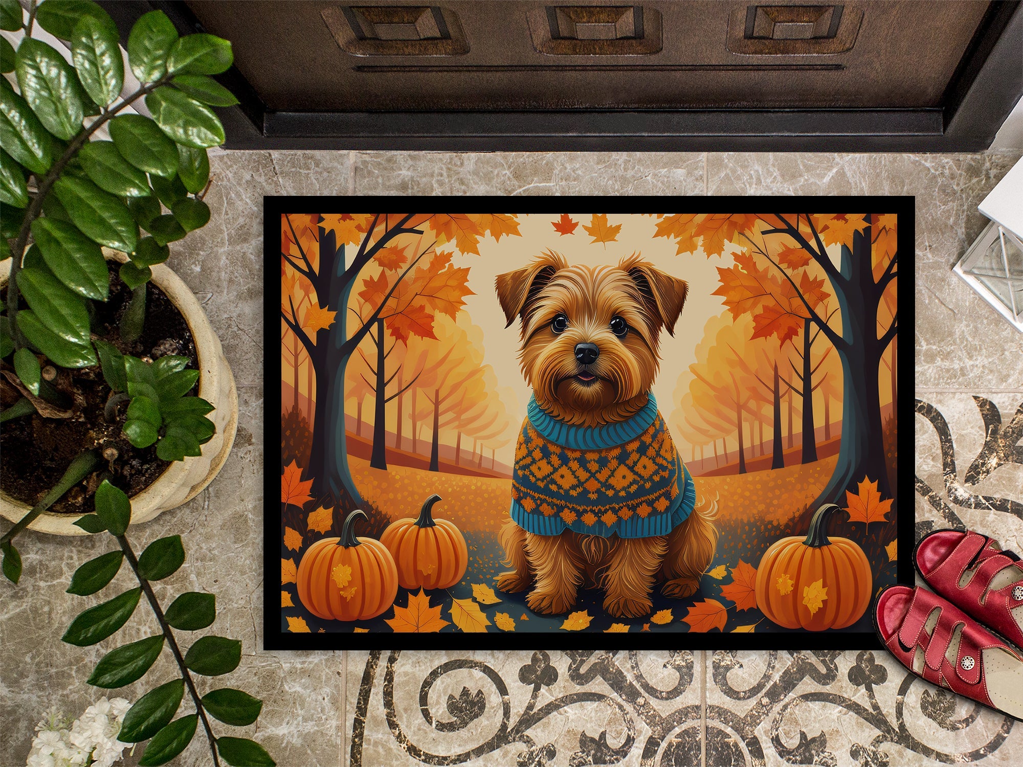 Norfolk Terrier Fall Doormat Indoor Outdoor 18H X 27W Front Door Mat Rugs for Entryway, Non Slip Washable