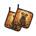 Norfolk Terrier Fall Pot Holder Set of 2 Heat Resistant Quilted Hot Pads 7.5 x 7.5 Inch, Insulated Kitchen Trivets for Cooking & Baking