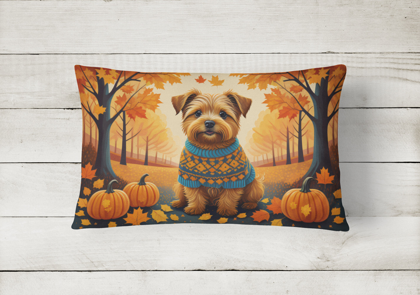 Norfolk Terrier Fall Decorative Throw Pillow 12x16 Indoor Outdoor Accent Cushion, Fabric Cover with Insert for Sofa, Bed, Porch & Living Room